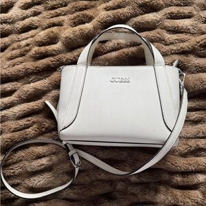 GUESS White Saffiano Mini Satchel with Detachable Strap